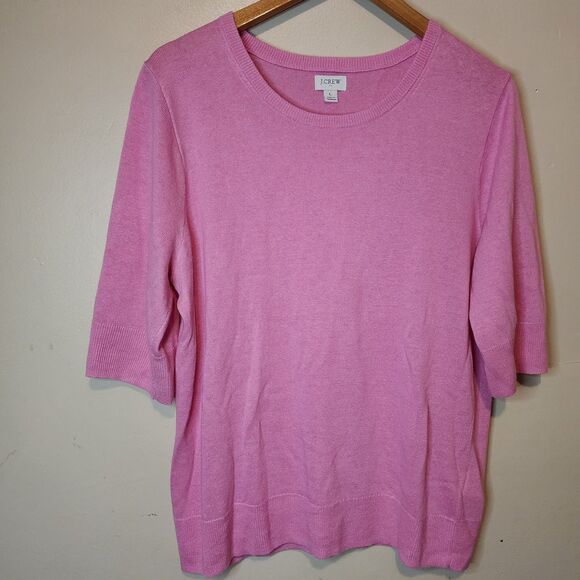 J Crew Linen Sweater Pink Crewneck Women's Large 3/4 Sleeve Pullover - Picture 4 of 11